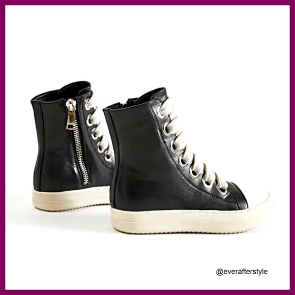 High Top Platform Sneakers PU Leather Comfort Walking Shoes Zipper Side - Picture 5 of 7